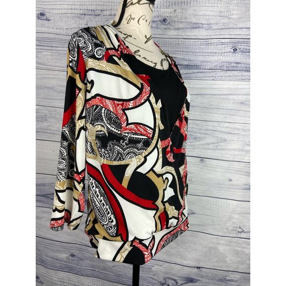 Chicos 1 Dual Layer Wrap Blouse Womens M 3/4 V Neck Sleeves Multicolor - Picture 1 of 10
